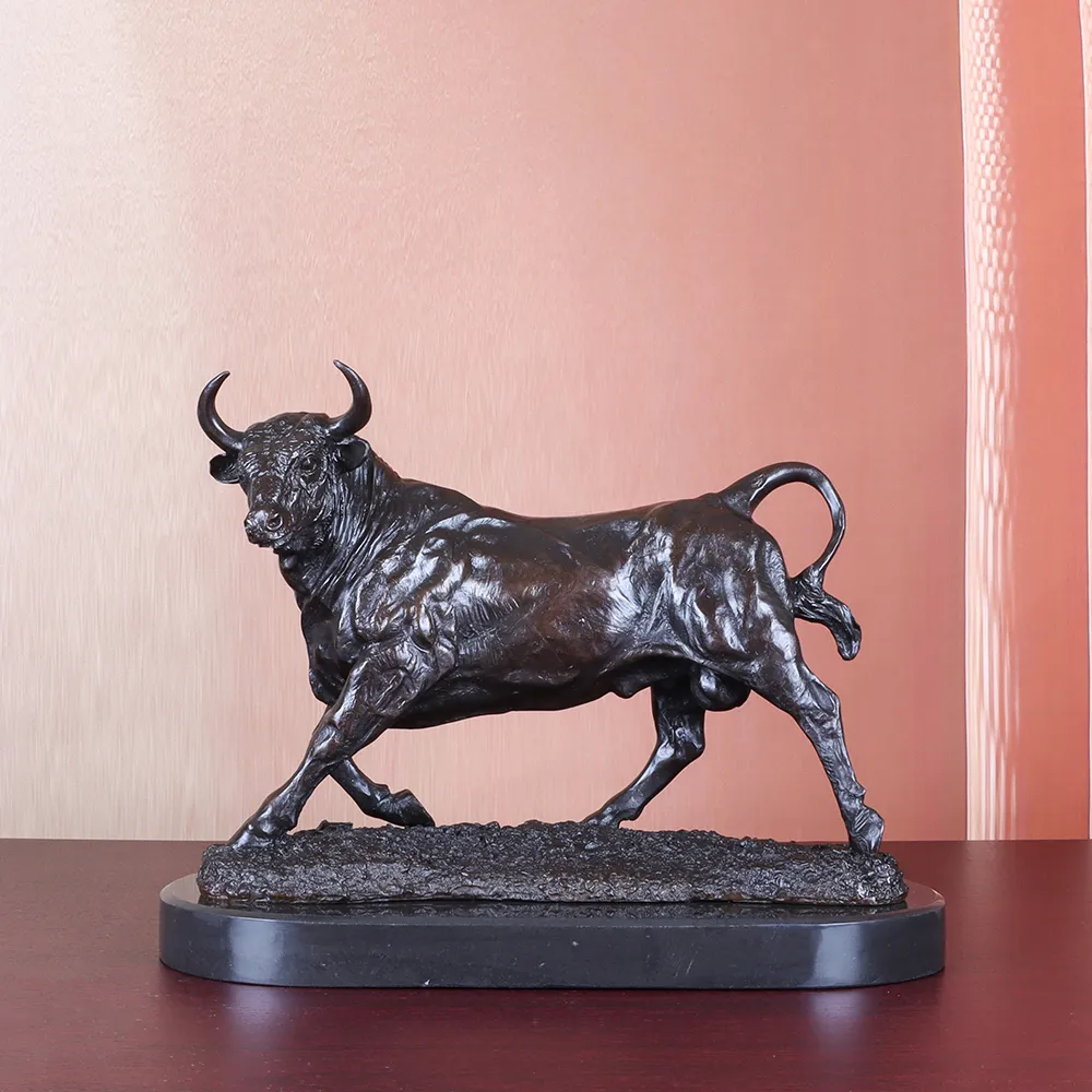 Large Bronze Bull Statue Animal Cattle Sculpture Art Stock Market Bull