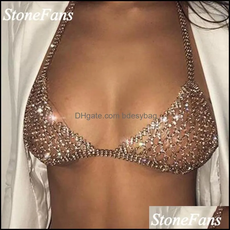 stonefans chains sexy bra and thong women party set rhinestone charm hollow body jewellery special gift for her