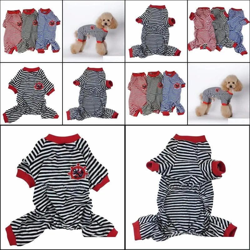 Pet Cartoon Dog Striped Cotton Pajamas Small Cachorro Cat Jumpsuit Coat Shirt Clothes Hondenkleding New