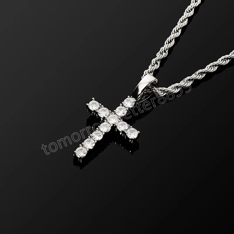 Klassische Kreuz-Anhänger-Halskette mit Iced Micro Pave CZ-Vergoldung, Hip-Hop-Punk-Paar-Schmuck