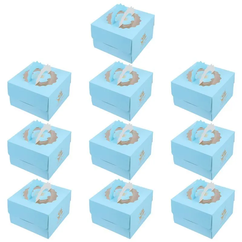 Pedra de papel 10pcs Caixa de bolo de papel com caixas de janela de PVC transparentes armazenamento de cookies para festas de aniversáriogift