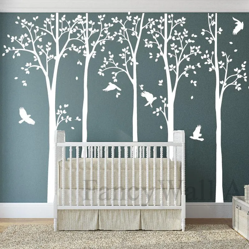 Wall Stickers Nordic Forest Birch Tree Decal For Nursery Decor White Decals
