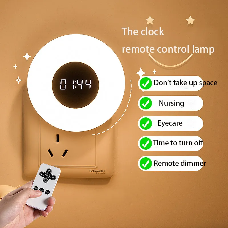 Lâmpada LED de relógio ou controle remoto Lâmpada de lâmpada de cabeceira para dormir relaxando