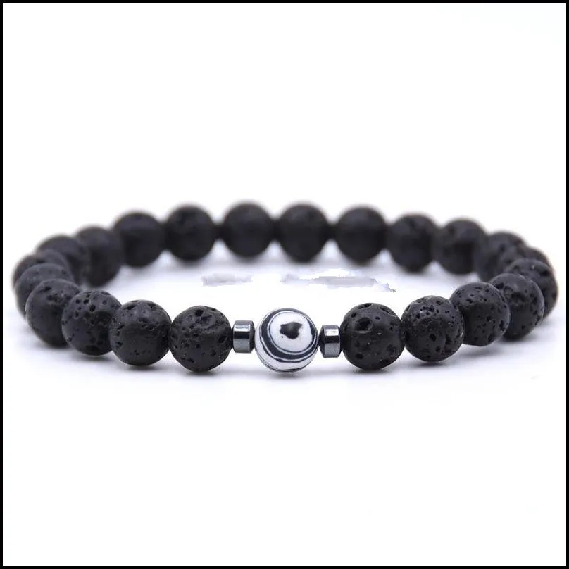 hematite natural black lava stone beads strand elastic bracelet  oil diffuser bracelets volcanic rock beaded hand strings