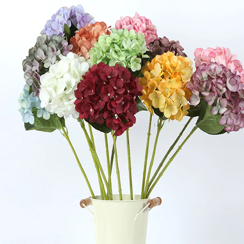 Högkvalitativ konstgjord blomma 60cm Simulering Hortensia Bouquet Home Table Ornament för bröllopsfest DIY Dekoration 20 st
