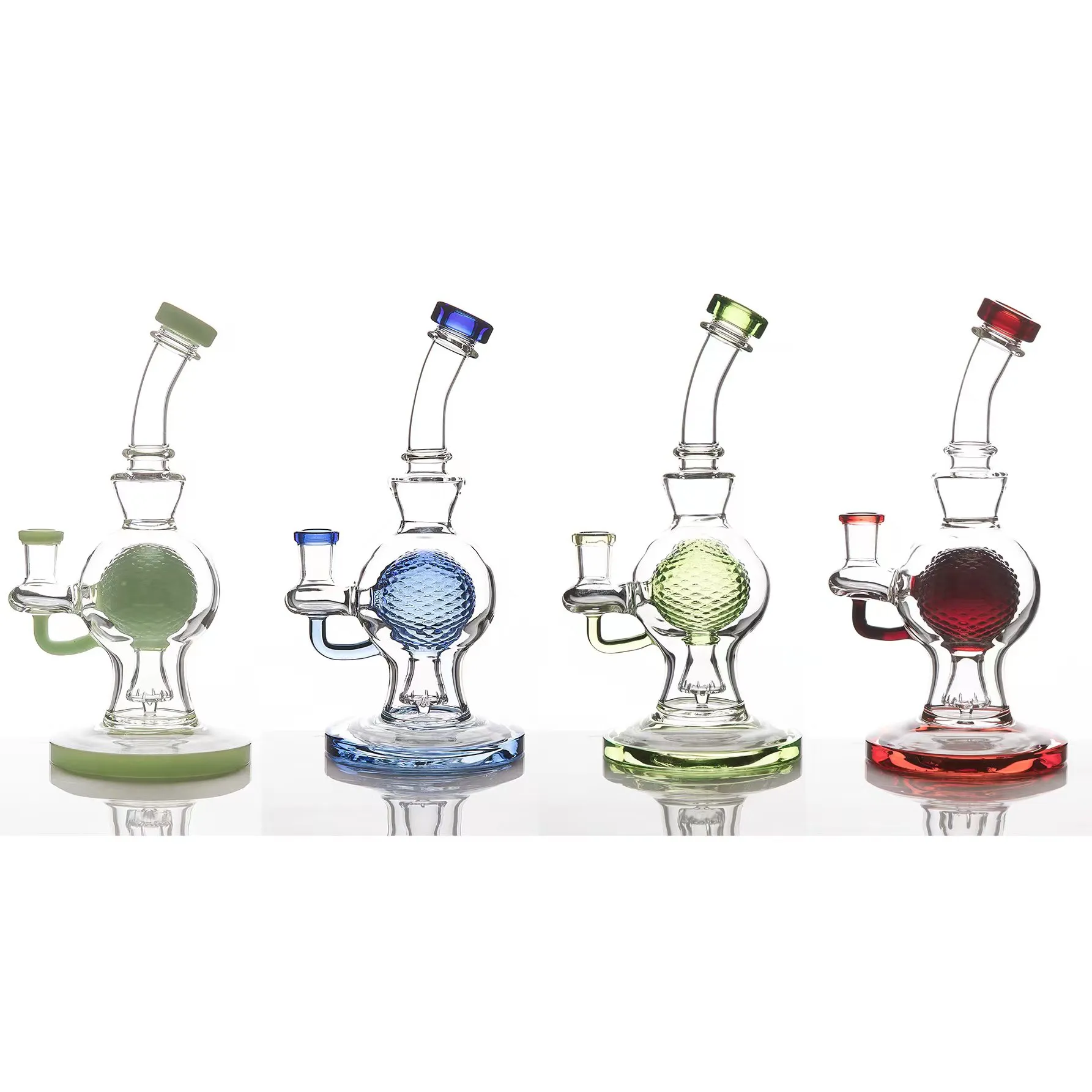 Wholesale Light Blue Glass Bong With Ash Catcher And Bubbler Hookahs