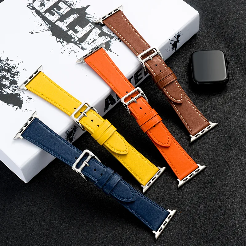 Presa di fabbrica per cinturini per orologi Apple Cinturino in pelle per affari Uomo Donna Universale Serie iwatch 6 5 4 3 2 Nero Bianco Arancione