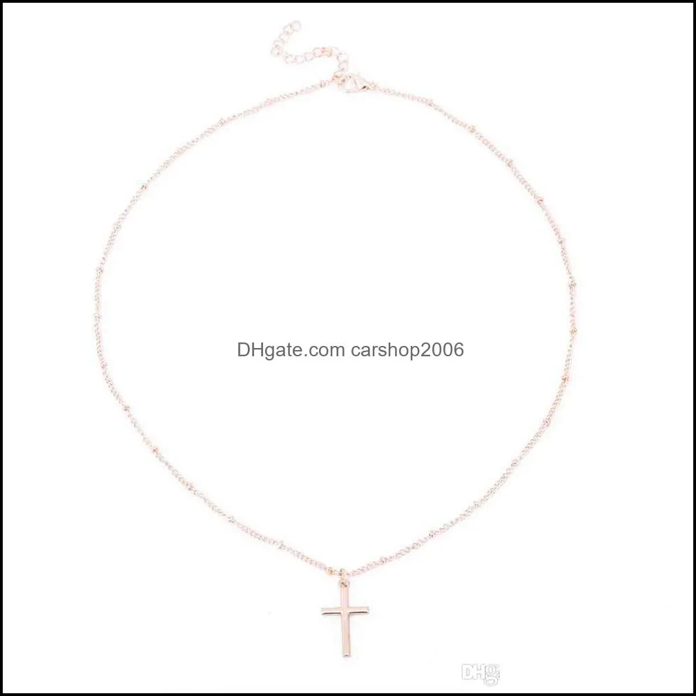 Summer Gold Chain Cross Necklace Small Gold Cross Religious Jewelry Women`s Necklace