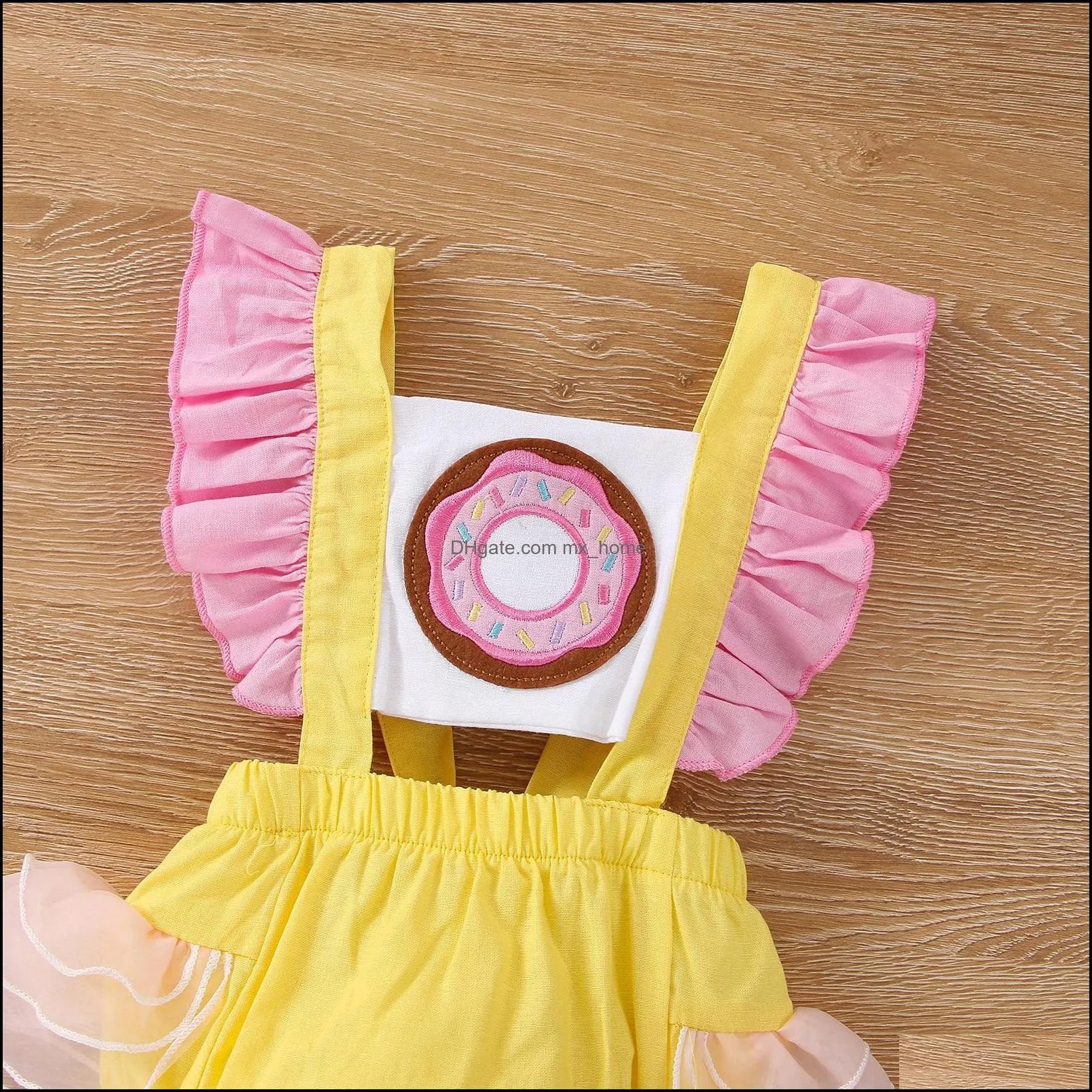 kids rompers girls donut romper newborn infant ruffle flying sleeve jumpsuits with bow headband summer baby climbing clothing z6751