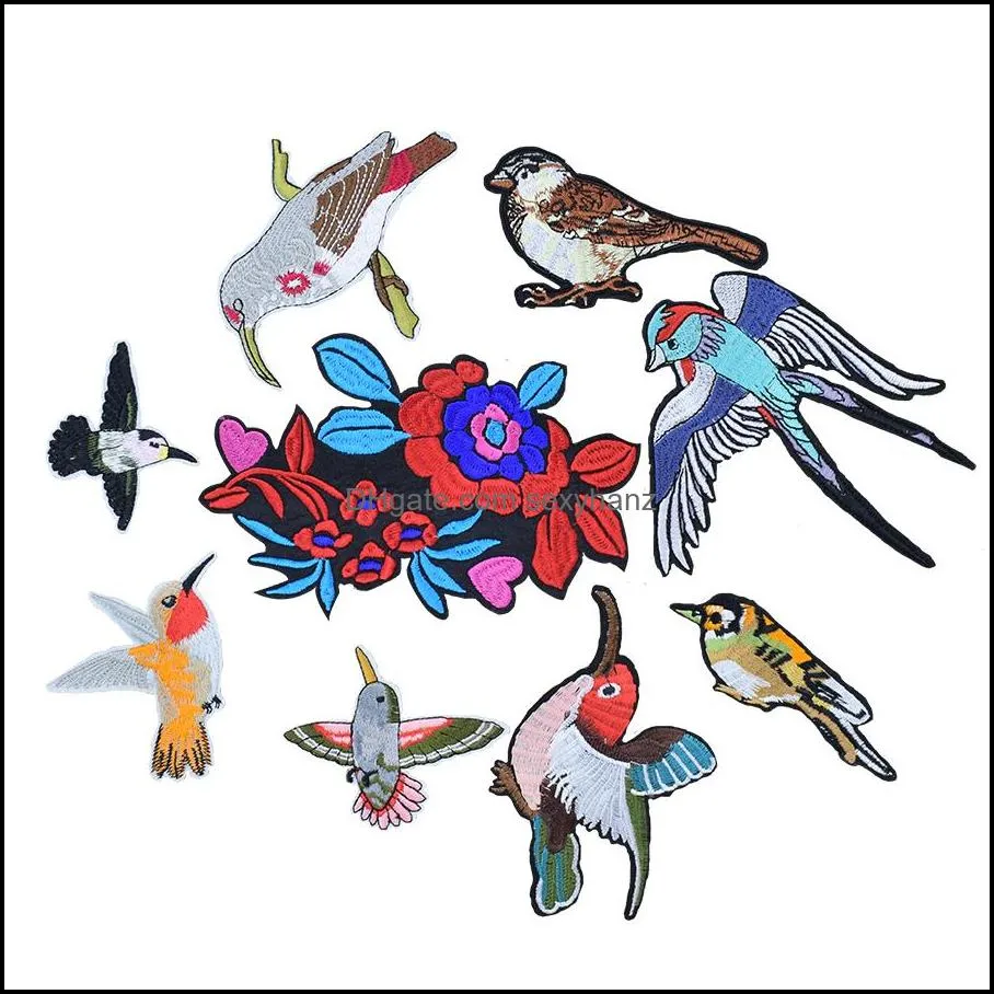 Sewing Notions Tools Apparel 10Pcs Birds And Floweres For Clothing Bags Iron On Transfer Applique Jeans Diy Sew Embroidery Drop Delivery 2