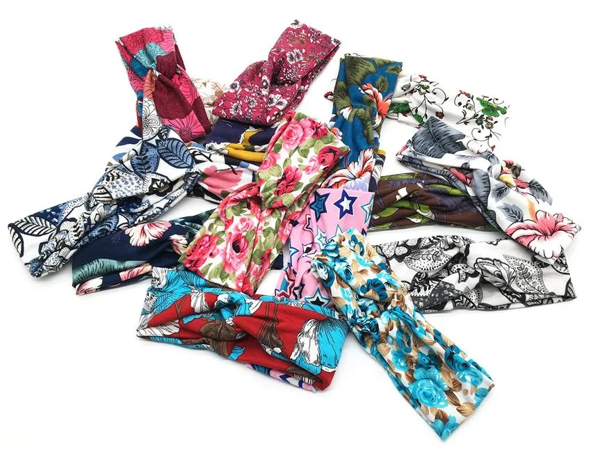 12styles Women Girls Hairband Yoga Sport Hair Bands Floral Cross Hairband Vintage Printed Knot Headband Turban Party Favor GGA3848