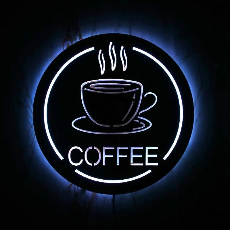 Wall Lamp Coffee Station Shop LED Lighting Sign Mirror Home Decor Cafe House Novelty Lights Business Open Gift For BaristaWall