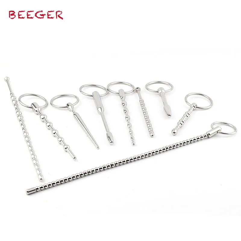 BEEGER Estim Cock and Ball Strap Inserto uretrale in acciaio inossidabile, dilatatori con inserto per spina del pene