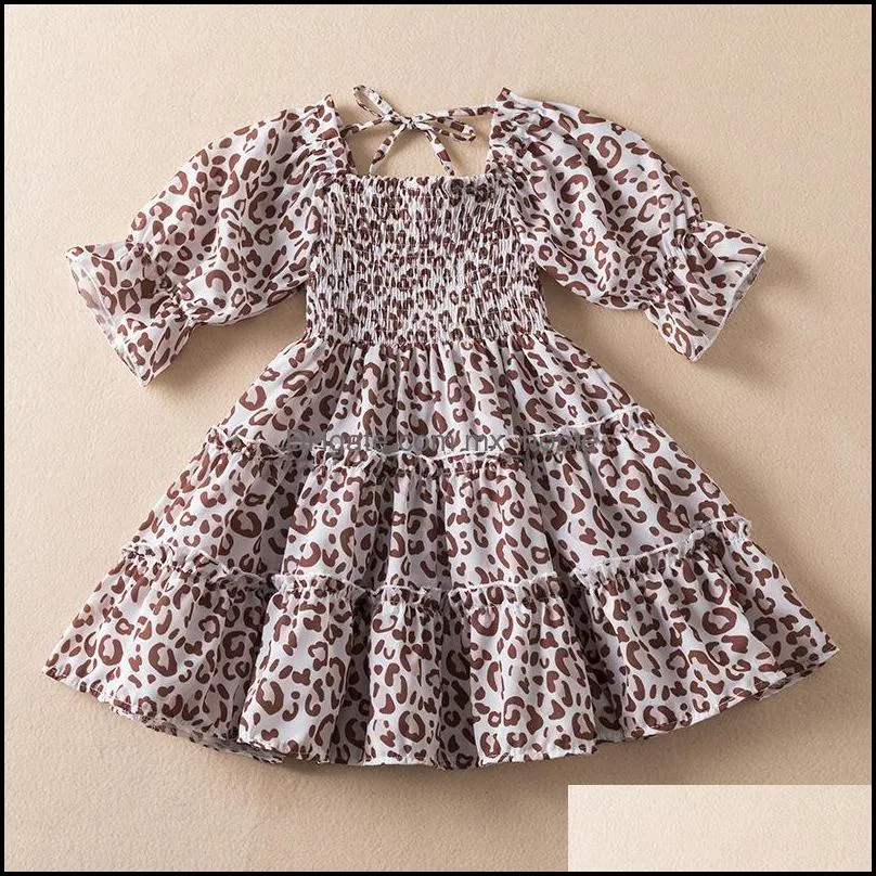 kids clothes girls ruffle sleeve dress children plaid leopard floral print princess dresses summer boutique fashion baby clothing