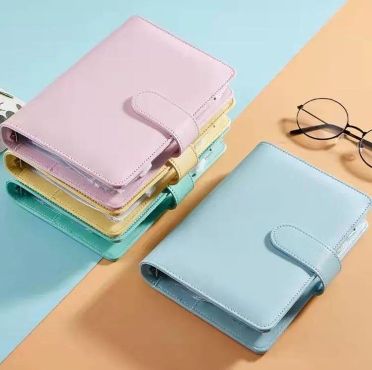 A6 Notebook Notepads Binder 6 Rings SPORAL Business Office Planner Agenda Benders Macaron Color PU Cover ((Binder Mobiles)) SN4505