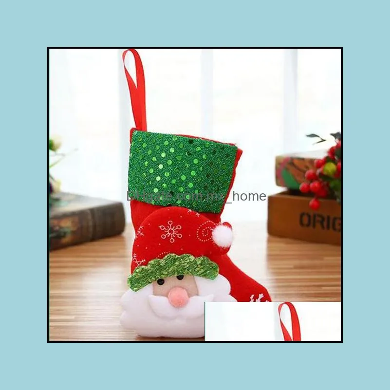 mini christmas hanging socks cute candy gift bag snowman santa claus deer bear christmasstocking for xmas tree decor pendant wq02