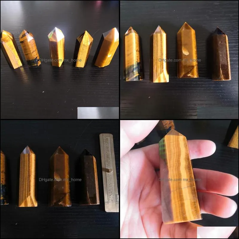 Natural Tiger Eye Stone Quartz Crystal Wand Obelisk Point Rieki Healing For Home Decoration