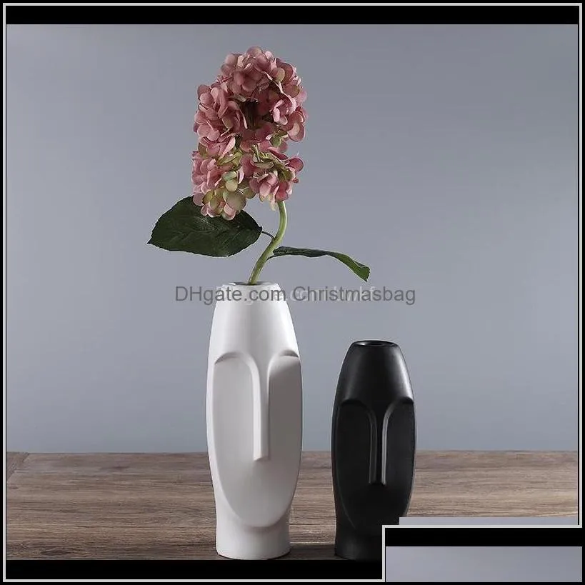 Vases Décor Home & Gardenminimalist Ceramic Abstract Black And White Human Face Creative Display Room Decorative Figue Head Shape Vase Drop