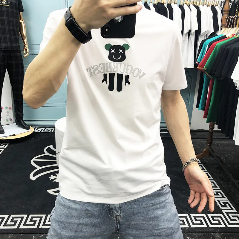 2022 Summer New Trend Trend Homem T-shirts Simples Design Design Logoton Logo bordado Manga curta Mercerizada Round Redond Round Bear Tees Green Preto M-5xl