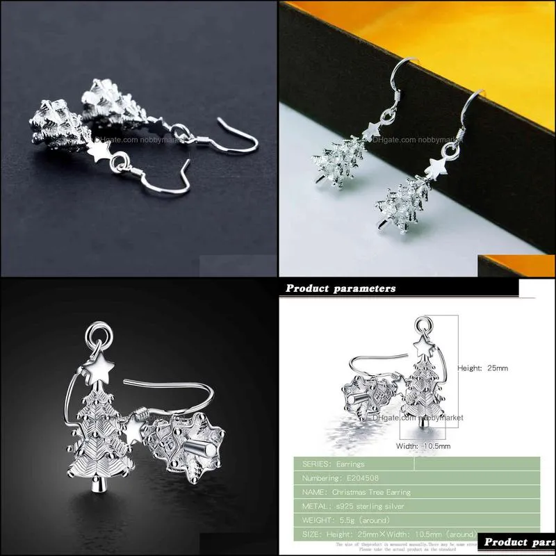 Fashion Personality 100% 925 Sterling Silver Christmas Tree Drop Women Charm Thread Earrings Jewelry Gift