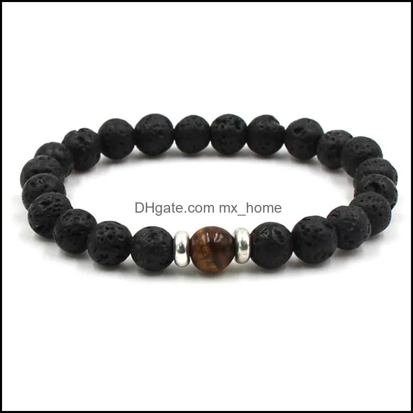 lava stone beads bracelets natural black essential oil diffuser elastic bracelet volcanic rock beaded hand strings yoga chakra men