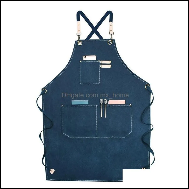 Aprons Adjustment Canvas Pinafore Waterproof Stain-Resistant With Two Pockets Apron Kitchen Cooking Baking Chef Hairdresser