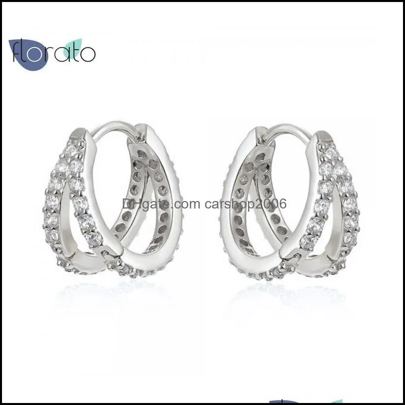 Sterling Silver Earrings Hoops For Women Double Row Diamond Light Luxury Zircon Personalized Trend Earring Pendientes Mujer Hoop &
