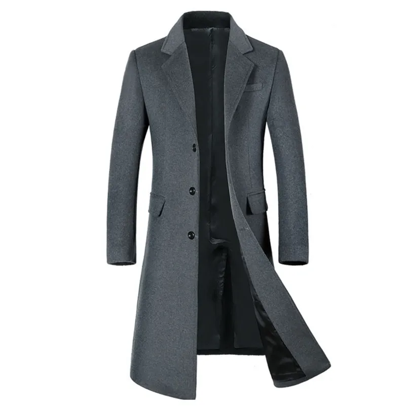 Högkvalitativa män Lång ullrock tjockare Mens Trench Coat Fashion Mens Woolen Overcoat Long Jacket Winter Smart Casual Overcoats 201222