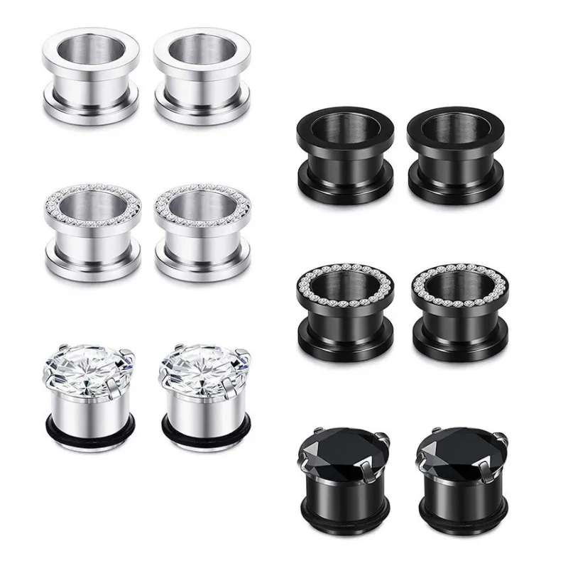 12 Pcs Stainless Steel Ear Plug Tunnels Gauges CZ Body Piercing Ear Expander for Both Men and Women