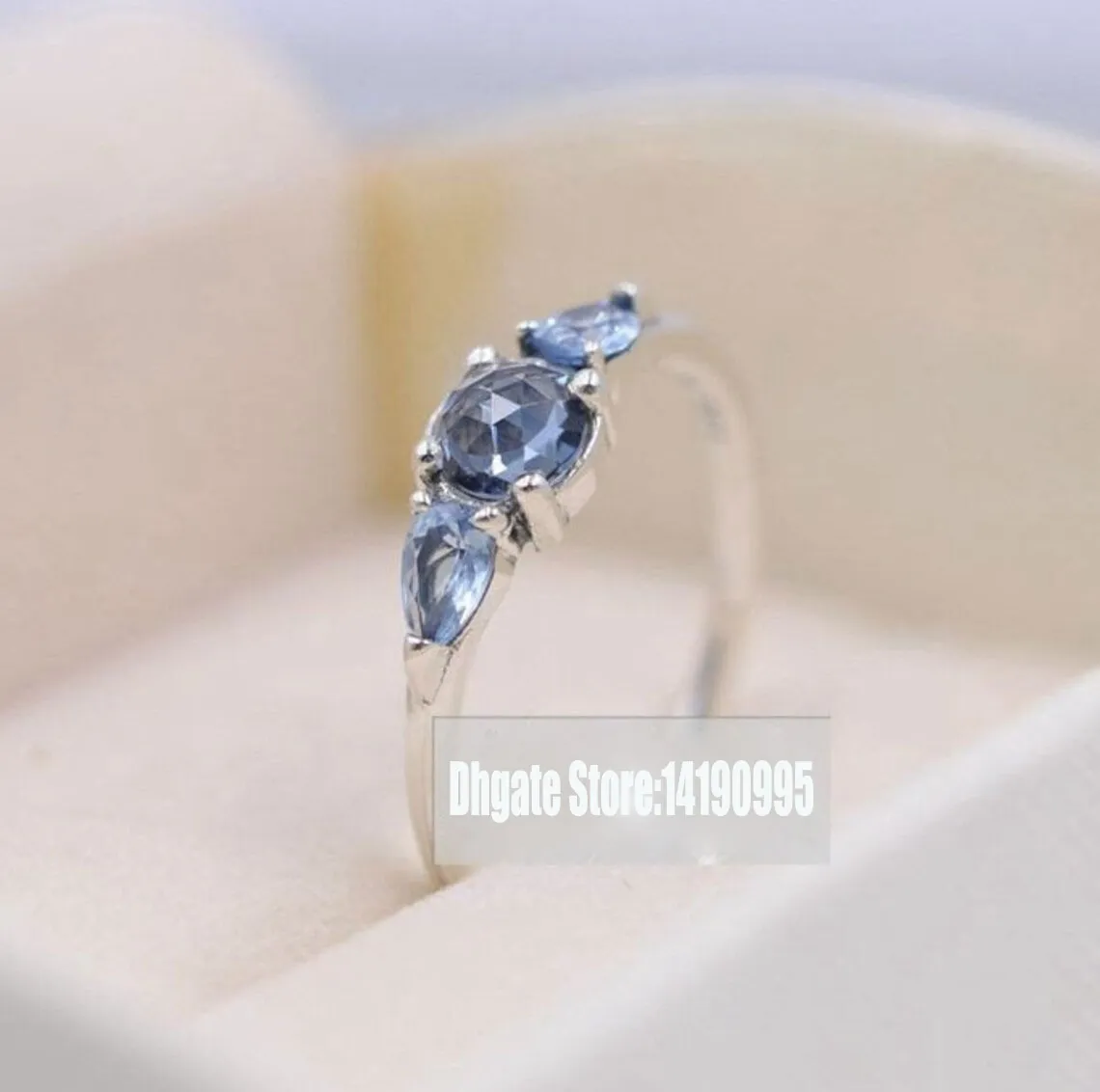 925 Sterling Silver Wzory Frost Moonlight Blue CZ Ring Fit Pandora Biżuteria Zaręczyny Wedding Lovers Moda Ring