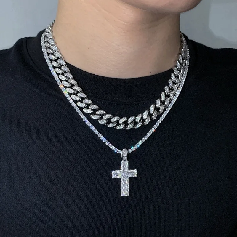 Pendentif petite croix glacé pour hommes et femmes, classique, Micro pavé 5A, zircone cubique, bijoux de Couple Hip Hop