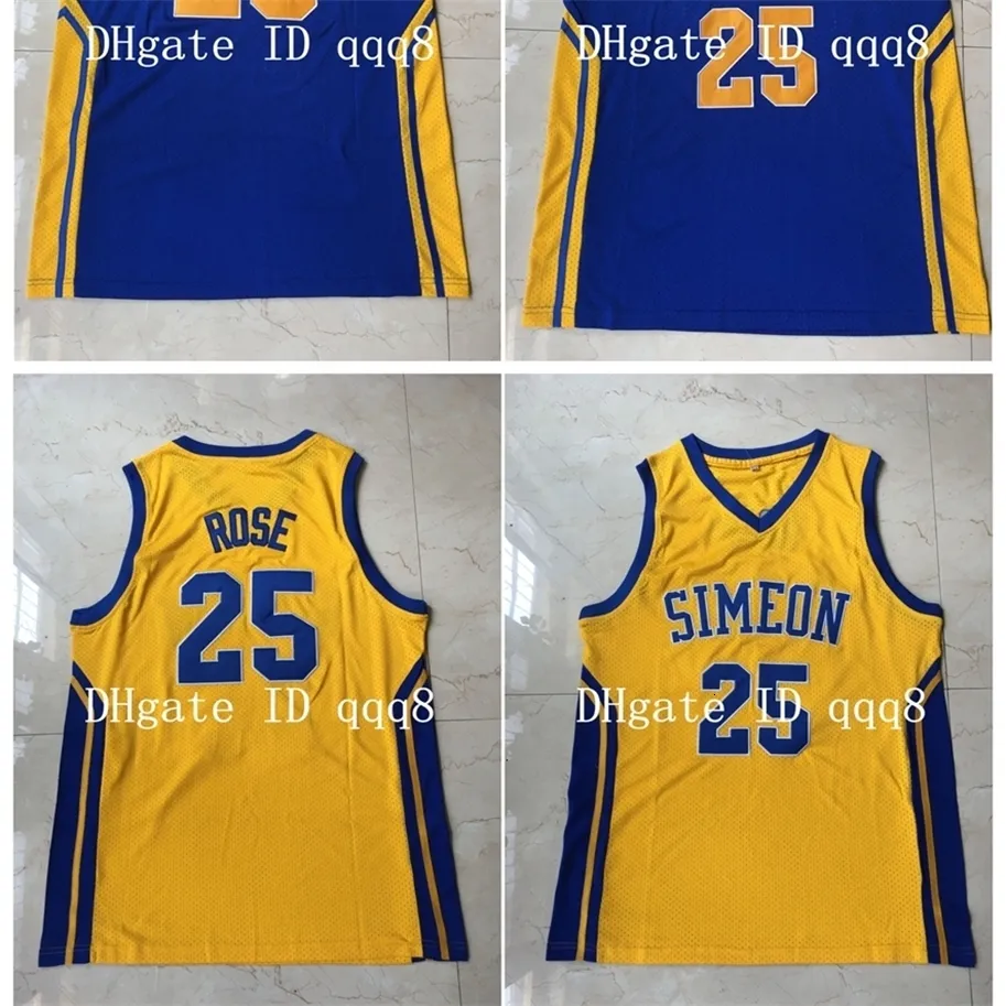 Nik1vip najwyższej jakości 1 Derrick 25 Rose Jersey Simeon High Movie College Basketball Jerseys Blue Yellow 100% Stiched Rozmiar S-XXL