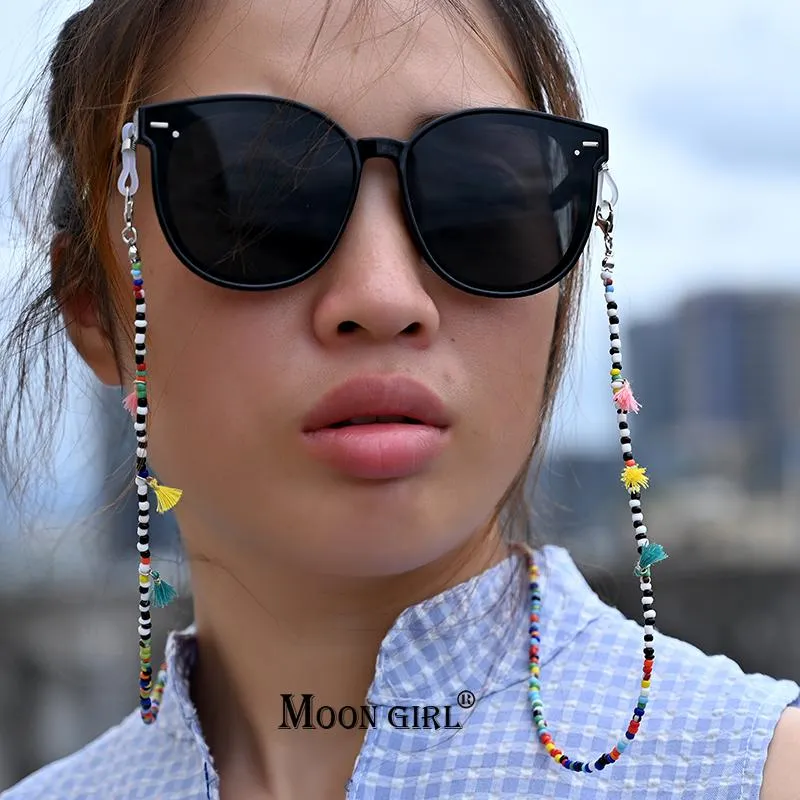 Lunettes de soleil étuis sacs pompon masque chaîne pour lunettes femmes sangles colorées collier Silicone lunettes titulaire mode accessoires lunettes de soleil