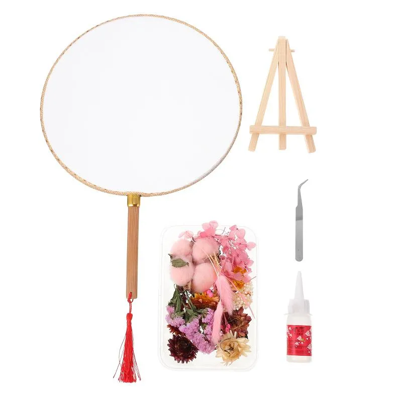 Annan heminredning 1Set Delicate Antiquity Diy Chinese Hand Fan Creative Dried Flower Round Fanother