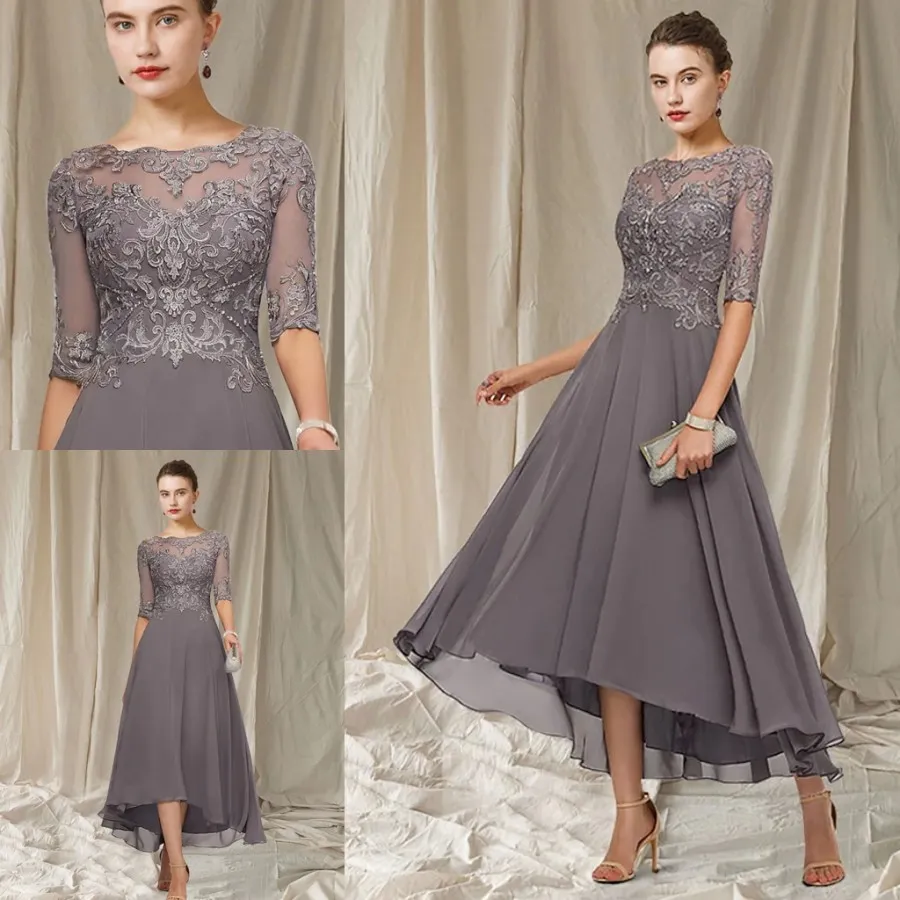Long Dresses Mother Of The Bride: Elegant Gray A Line