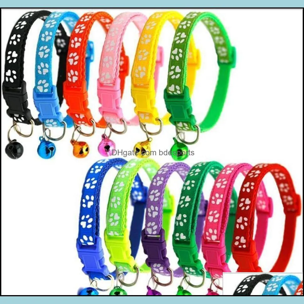 Cat 12styles Dog Puppy Collar Breakaway Adjustable Cats Collars With Bell Bling Paw Charms Pet Decoration