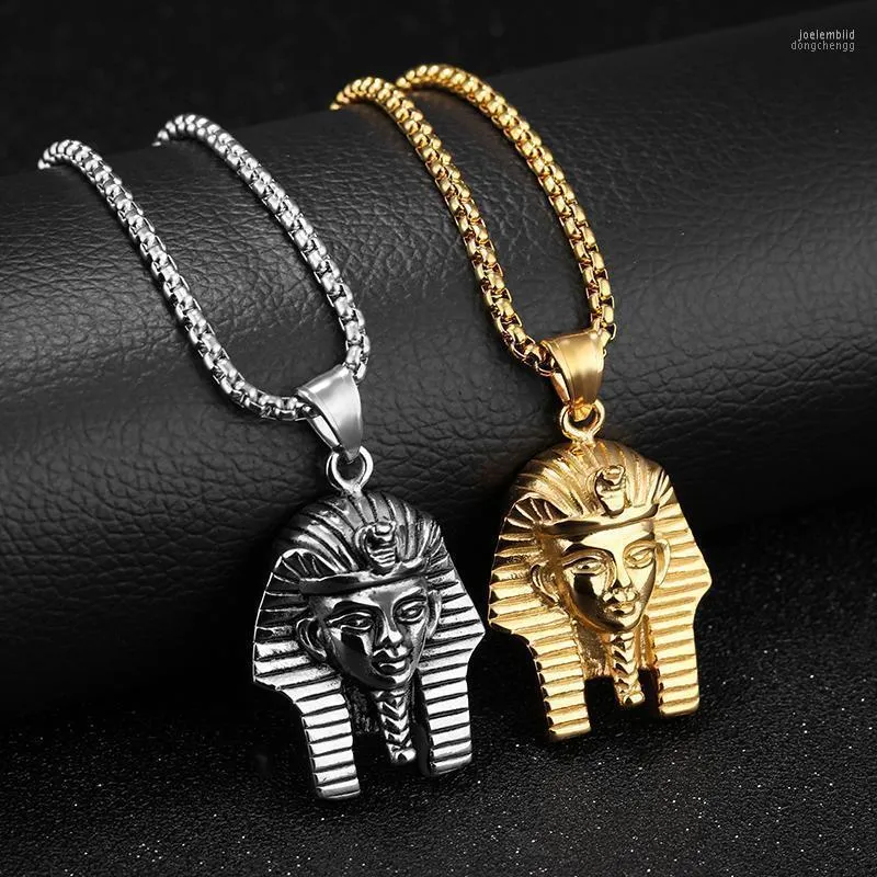 Hanger Kettingen Hip Hop Rock Goud Zilver Kleur Roestvrij Staal Egyptische Farao Toetanchamon Ketting Voor Mannen Jewerly Met 24 "Ketting