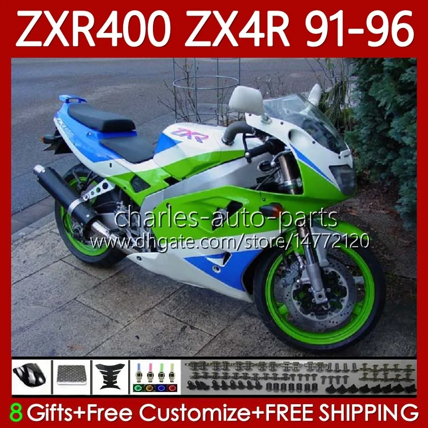 ABS Bodys For KAWASAKI NINJA ZXR 400 CC 400CC 1991 1992 1993 1994 1995 1996 Cowling 138No.44 ZX4R ZXR-400 Bodywork ZX 4R ZXR400 Green blue 91 92 93 94 95 96 Fairing kit