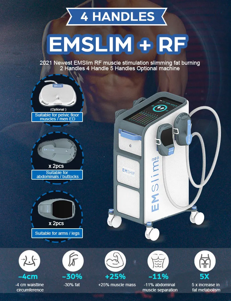 آلة التخسيس النحت Emslim 4 مقابض مع RF ووسادة HI-EMT مدرب العضلات محفز العضلات فقدان الوزن تقليل الدهون معدات تشكيل الجسم