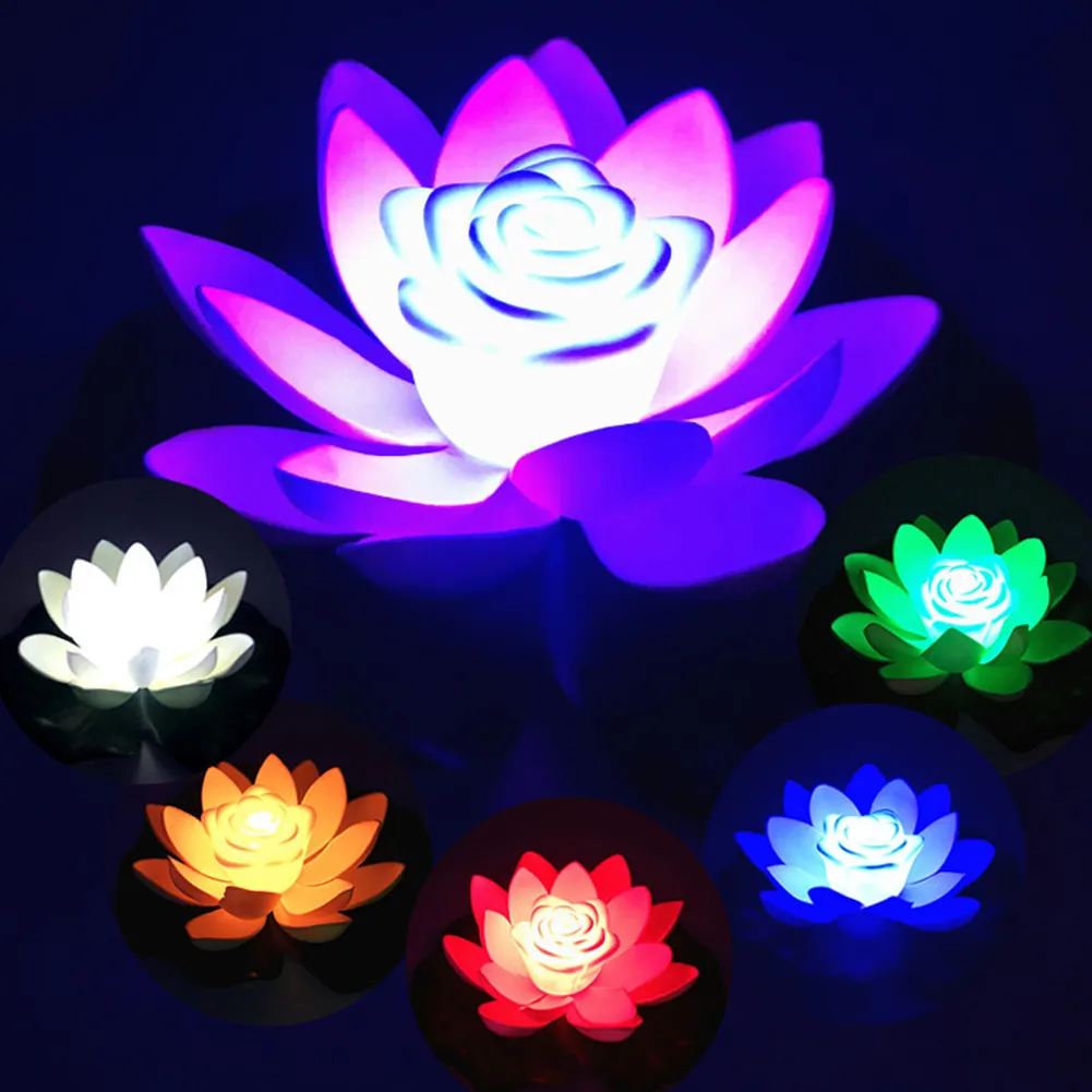 LED -vattentät flytande lotusljus batteridriven liljblommor önskar nattlampa pool trädgård fisk tank bröllop dekoration