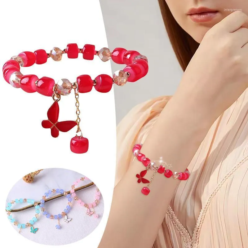 Bangle Blue Flower Necklace Butterfly Crystal Bracelet Fashion Color Small Fresh Women's Pink Statement Necklaces For WomenBangle Inte22