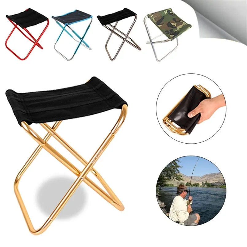 Folding Small Stool Fishing Picnic Camping Chair Foldable Aluminium Cloth Portable Easy Carry Outdoor Furniture 220609