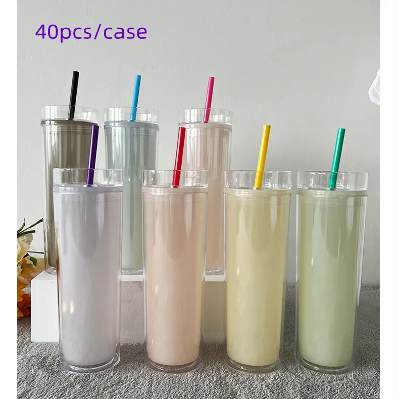 Tumbler acrilico colorato 17oz a pezzi freddi chang-color bicchieri da viaggio tazza doppia parete tumblers con coperchio e paglia