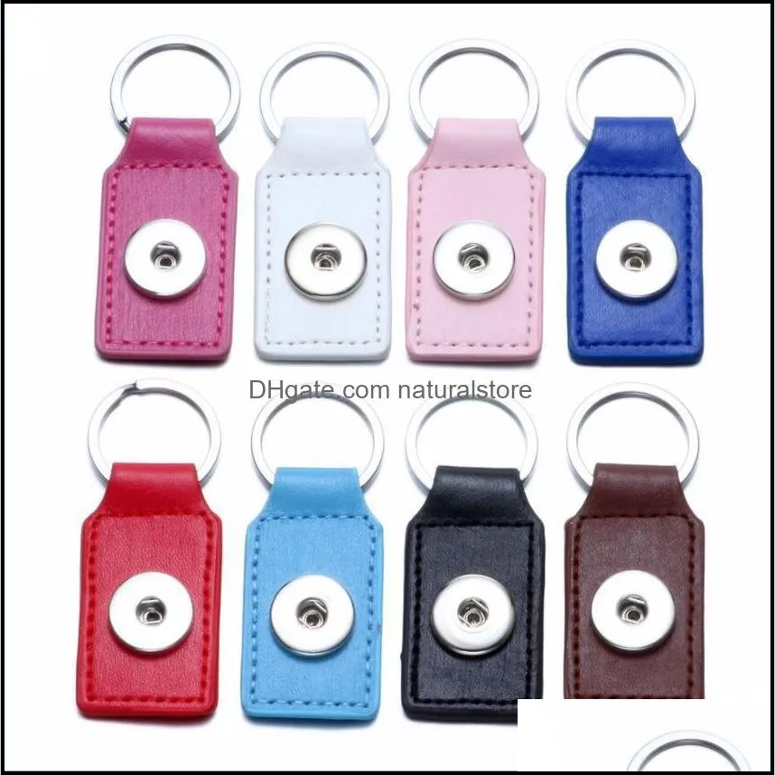 2 Styles PU Leather Snap Button Key Rings chain Snap Keychains fit DIY 18MM Snap Jewelry