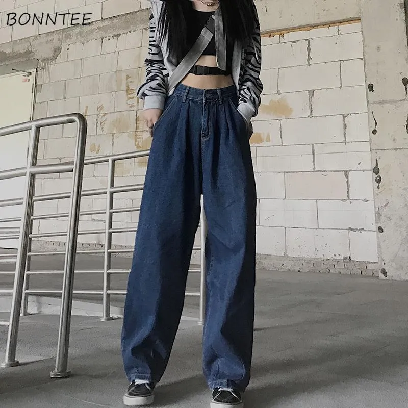 Jeans Donna Blu Vintage Baggy Allmatch Harajuku Stile giapponese Vita alta Fidanzato Unisex Figura intera Primavera Pure Streetwear 220815
