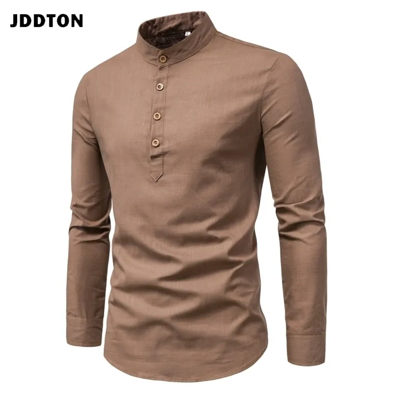 JDDTON Men Spring Cotton Linen Kimono Shirt Long Sleeve Solid Leisure Chinese Clothes Casual Stand Collar Shirts JE677 220726