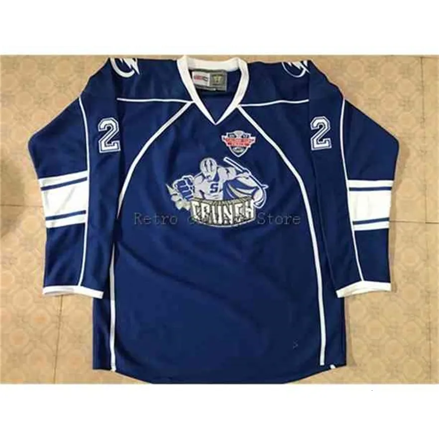 MThr #22 Matthew Peca Syracuse Crunch Hockey Jersey Blue Embroidery Stitched Custom any Number and name Jersey
