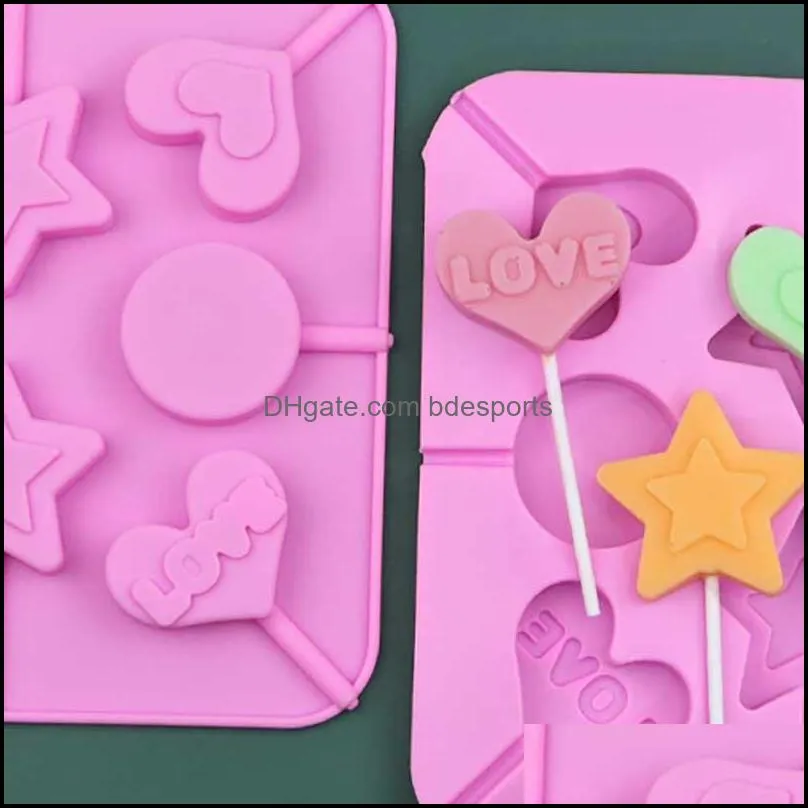 Baking Moulds Love Five Pointed Star Silicone Lollipop Molds Silicone Cake Mold Without Stick RRB14635