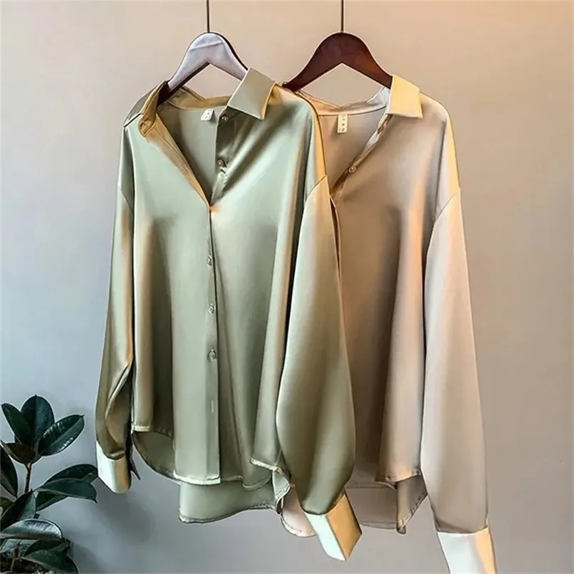 الربيع إمرأة الملابس الحرير قميص خمر بلوزة النساء شير الأعلى المرأة longsleeve اللباس قميص زائد الحجم امرأة overhirt 220318