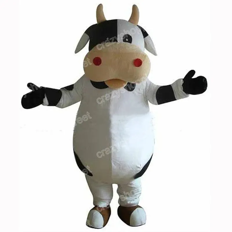 Costume della mascotte della mucca da latte di Halloween Personaggio a tema anime dei cartoni animati di alta qualità Formato adulto Festa di carnevale di Natale Vestito da esterno